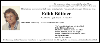 Traueranzeige von Edith Büttner von Pegnitz-Zeitung